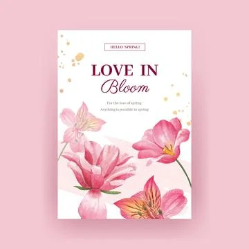 Poster template with spring bright concept design watercolor illustration Stock Illustration
