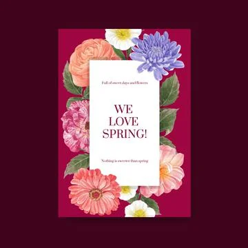 Poster template with spring bright concept design watercolor illustration Stock Illustration