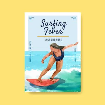 Poster template with surfboards at beach design for summer vacation tropical  Stock Illustration