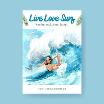 Poster template with surfboards at beach design for summer vacation tropical  Stock Illustration