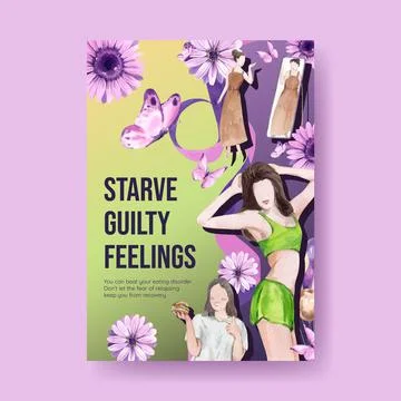 Poster template World Eating Disorders Action Day concept,watercolor style Stock Illustration