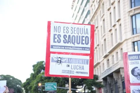 Poster with the text It is not drought, it is looting, Climate Strike, Arge.. Stock Photos