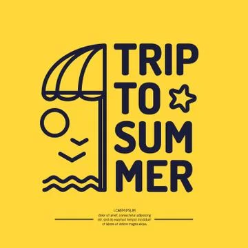 Poster with the text trip to summer, beach umbrella Stock Illustration