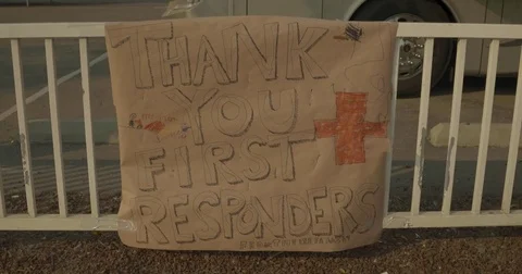 Poster thanking firefighters Thomas Fire Ventura CA Dec 2017 Stock Footage 83402364