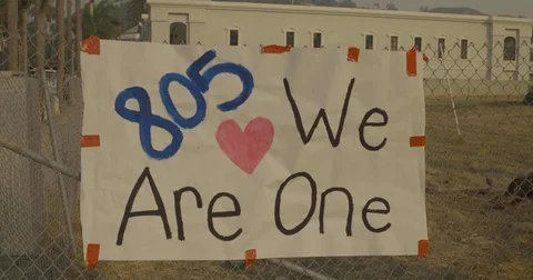 Poster thanking firefighters Thomas Fire Ventura CA Dec 2017 Stock Footage 83402449