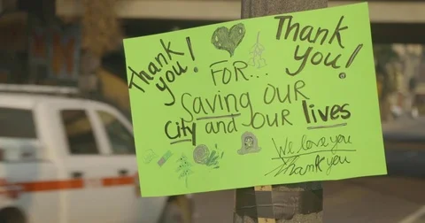 Poster thanking firefighters Thomas Fire Ventura CA Dec 2017 Stock Footage 83402958