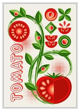Poster with tomato, abstract geometric shapes Stock Illustration