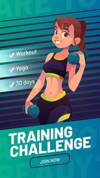 Poster of training challenge with workout, yoga Stock Illustration