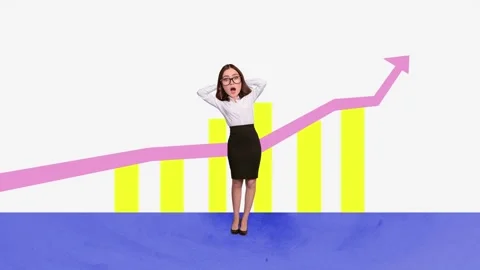 Poster trend collage video of shocked businesswoman stand arrow development Video stock 304501134