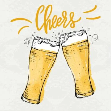 Poster with two hand drawn beer glasses Stock Illustration