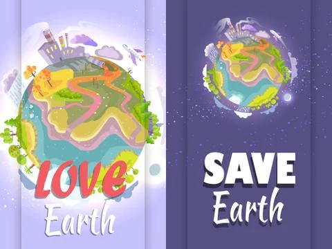 Poster Urging People to Stop Destroying the Planet Ilustração Stock