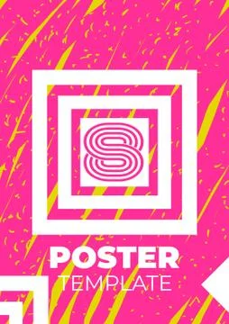 Poster vector mockup template. Hand drawn pink and yellow illustration Stock Illustration
