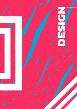 Poster vector mockup template. Hand drawn pink and blue illustration background Stock Illustration