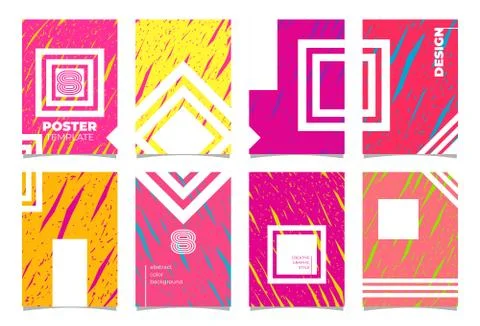 Poster vector mockup template set. Hand drawn pink yellow illustration Stock Illustration