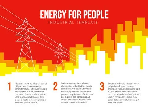 Poster vector template with electric power lines and city skyline Stock Illustration