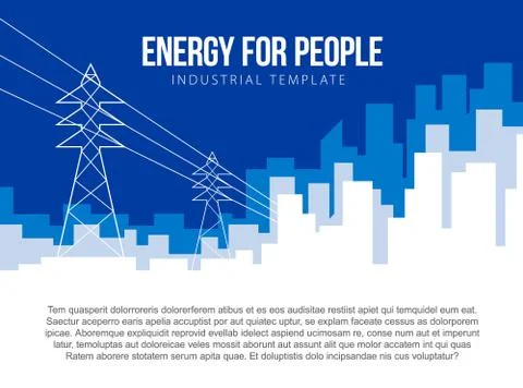 Poster vector template with electric power lines and city skyline Stock Illustration