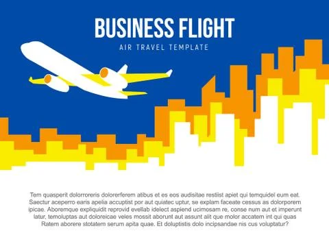 Poster vector template with plane taking off and city skyline イラスト素材