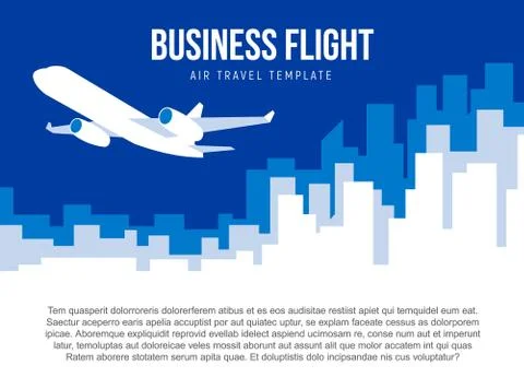 Poster vector template with plane taking off and city skyline Stock Illustration