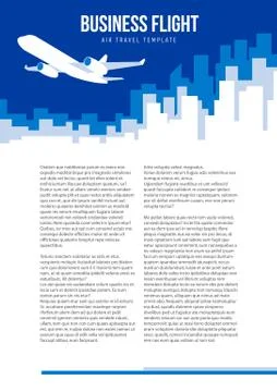Poster vector template with plane taking off and city skyline Stock Illustration