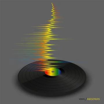 Poster of vinyl player record with rainbow wave. Trendy colorful line style Stock Illustration