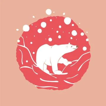 Poster with walking polar bear under the snow Stock Illustration
