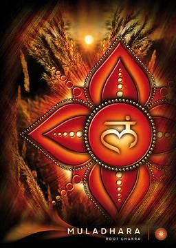 Poster, Wallpaper with root chakra symbol (Muladhara). Ilustración de archivo