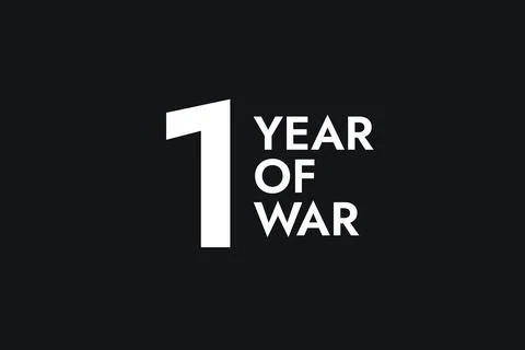 Poster with the words One Year of War on the black background Stock Illustration
