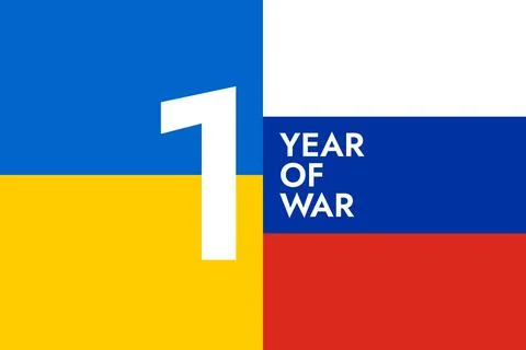 Poster with the words One Year of War on the background of the blue and yel.. Stock Illustration