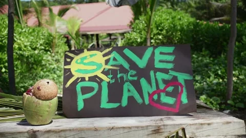 A poster with the words "Save the Planet" Stock Footage 154265723