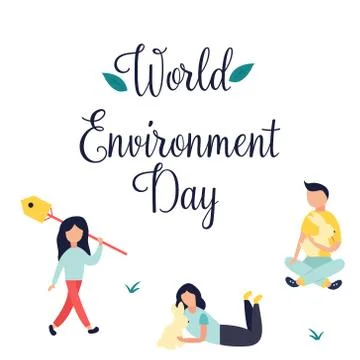 Poster World Environment Day with text and people Stock Illustration