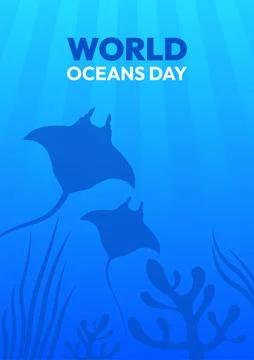 A poster for World Oceans Day featuring two stingrays Illustrazione stock
