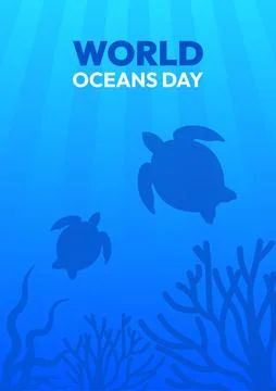 A poster for World Oceans Day featuring two turtles Illustrazione stock