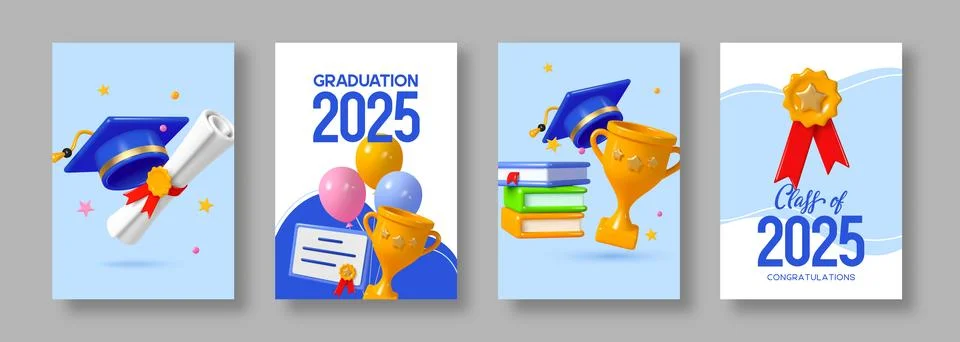 Posters with 3D graduation elements. Illustrazione stock