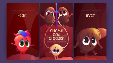 Posters with internal organs, heart, liver, kidney Illustrazione stock