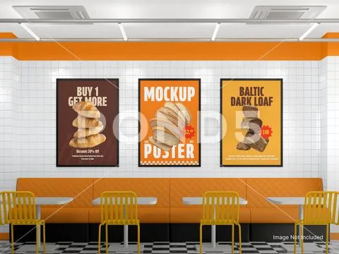 Posters in a Restaurant Mockup PSD 模板