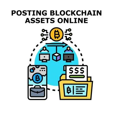 Posting blockchain assets online concept vector Stock Illustration