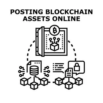 Posting blockchain assets online concept illustration Stock Illustration