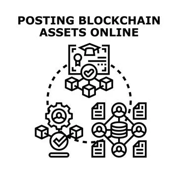 Posting blockchain assets online validating digital certificates Stock Illustration