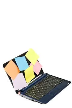 Postit on laptop Stock Photos