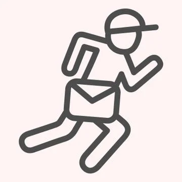 Postman with bag line icon. Mail worker person, running man, courier. Postal Stock Illustration