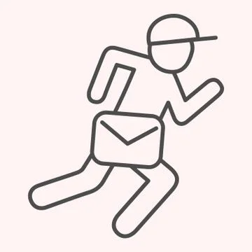 Postman with bag thin line icon. Mail worker person, running man, courier Stock Illustration