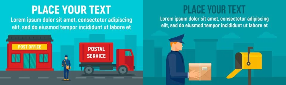 Postman banner set, flat style Illustration