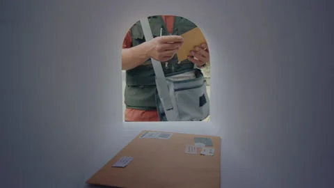 Postman Checking Address on Letters before Putting in Mailbox Stock Footage 236983739