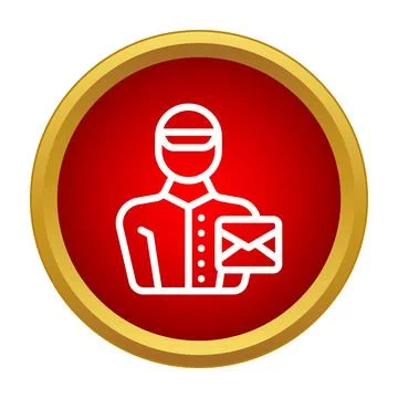 Postman delivering mail icon in red circle Stock Illustration