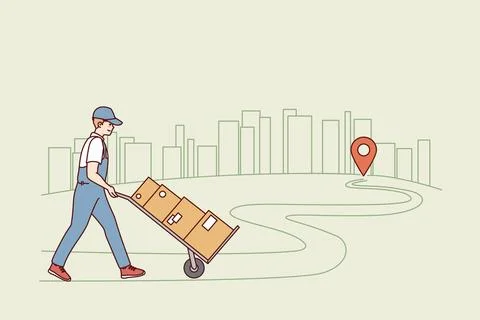 Postman delivering orders to recipient Stock Illustration