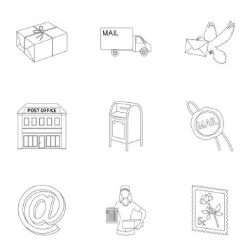 Postman, envelope, mail box and other attributes of postal service.Mail and イラスト素材