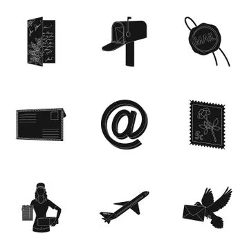 Postman, envelope, mail box and other attributes of postal service.Mail and イラスト素材
