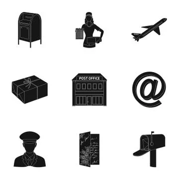 Postman, envelope, mail box and other attributes of postal service.Mail and イラスト素材