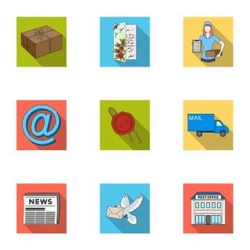 Postman, envelope, mail box and other attributes of postal service.Mail and イラスト素材