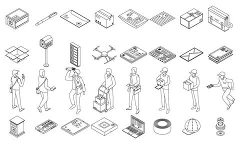 Postman icons set vector outline Illustration